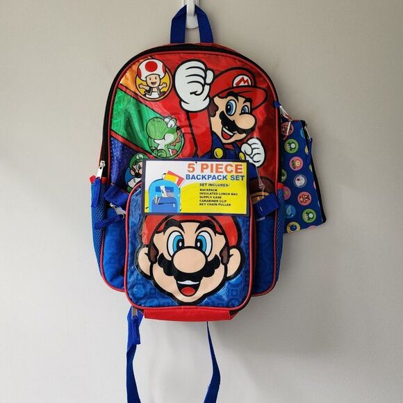 Super Mario 5 pc Backpack Set | Kids School Bag | Lunch Box | - Picture 2 of 6